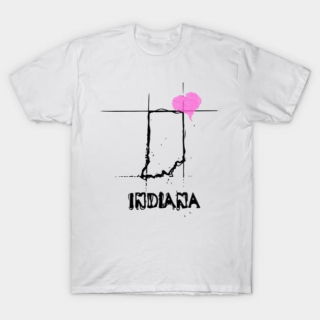 Love Indiana State Sketch  USA Black Art  Design T-Shirt by DimDom